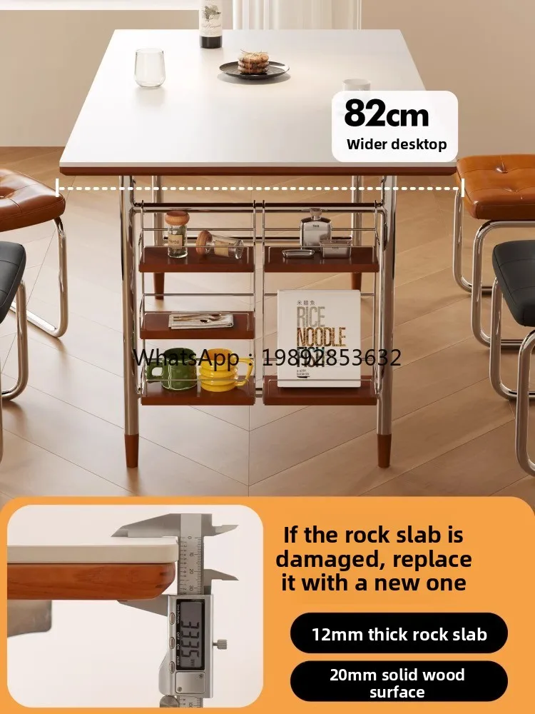 LYY Solid Wood Rock Board Dining Table Mid Vintage Style Household Small Apartment Dining Table Rectangular Table