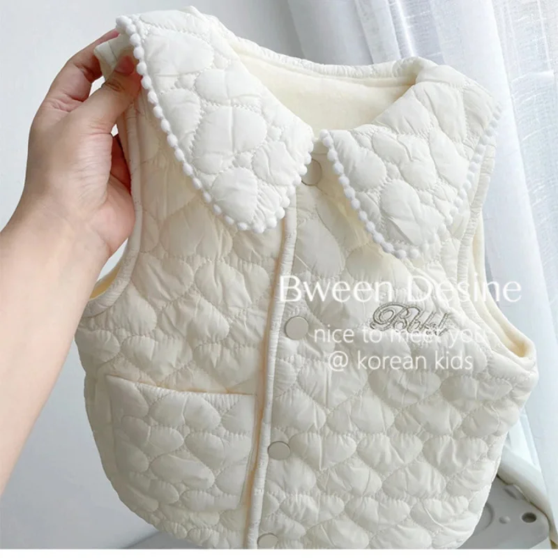 01-Girls' Autumn Winter Vest New Children's Baby Girl Fleece Lined Thickened Warm Padded Vest Trendy Kids