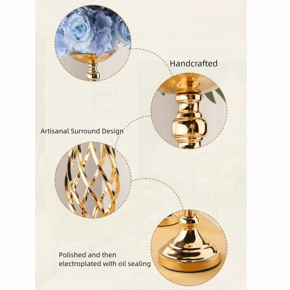 

Vintage Golden Flower Stand Romantic Decorative Metal Art Flowers Hollow Design Floral Display Rack Candlelight Dinner