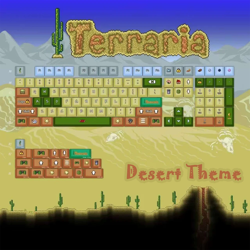 127 Keys Terraria Desert/Snow Theme Keycaps Cherry PBT Sublimation Classic Games Retro Keycap For Secondary Mechanical Keyboard