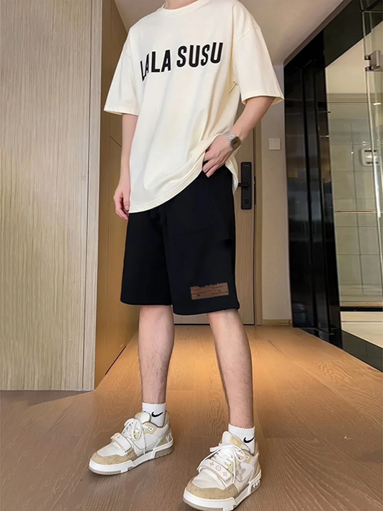 

American Style Basketball Drawstring Elastic Sports Shorts Men Summer High Street Cool Casual Loose Wide Leg Pants