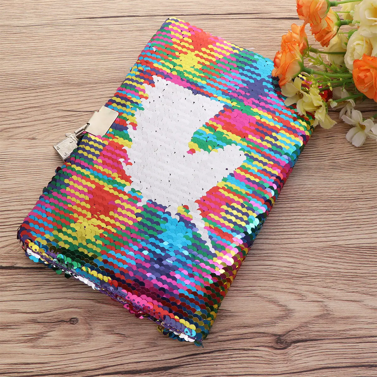 Sequin Notebook Colorful Pattern Printed Lockable Diary Private Secret Journal Reversible Travel Notebook Gift for Adults