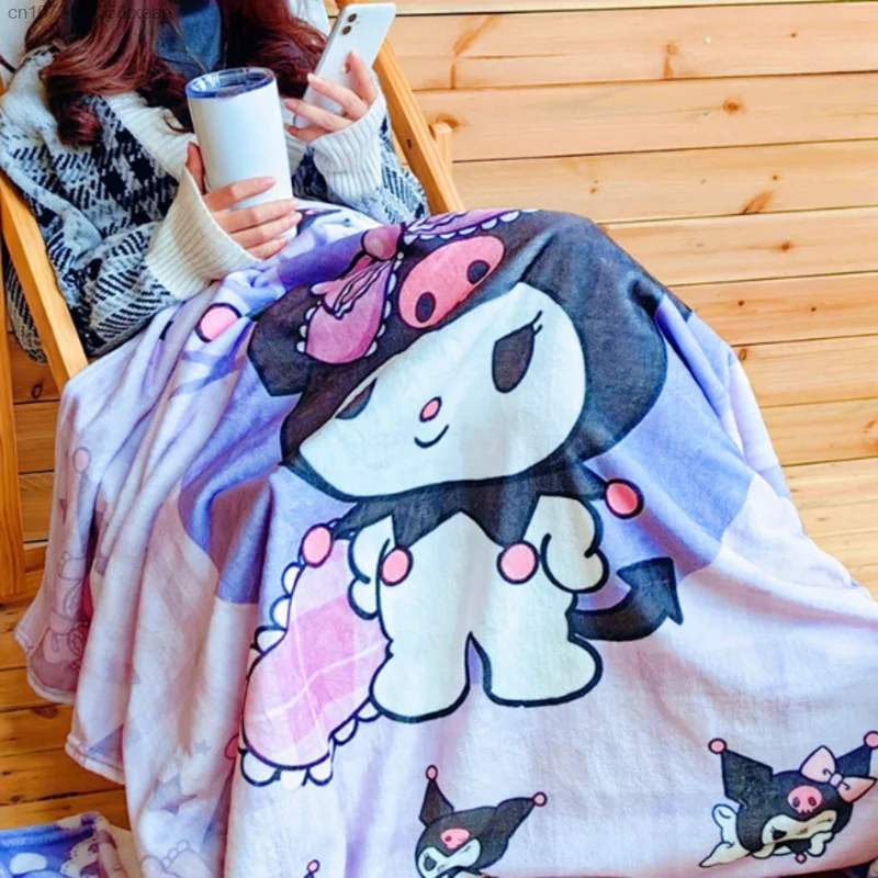 Imagem -02 - Sanrio Kuromi Cobertor de Pelúcia Macia Cobertores Portáteis Bonitos Toalha Coral Fleece Sofá Lounge Chair Home Office Travel Xaile dos Desenhos Animados