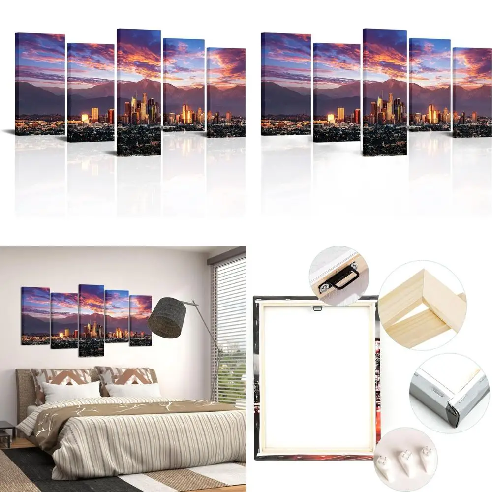 

Large Framed LA Skyline Art: Sunset Cityscape Canvas, Los Angeles Pictures, California Wall Decor