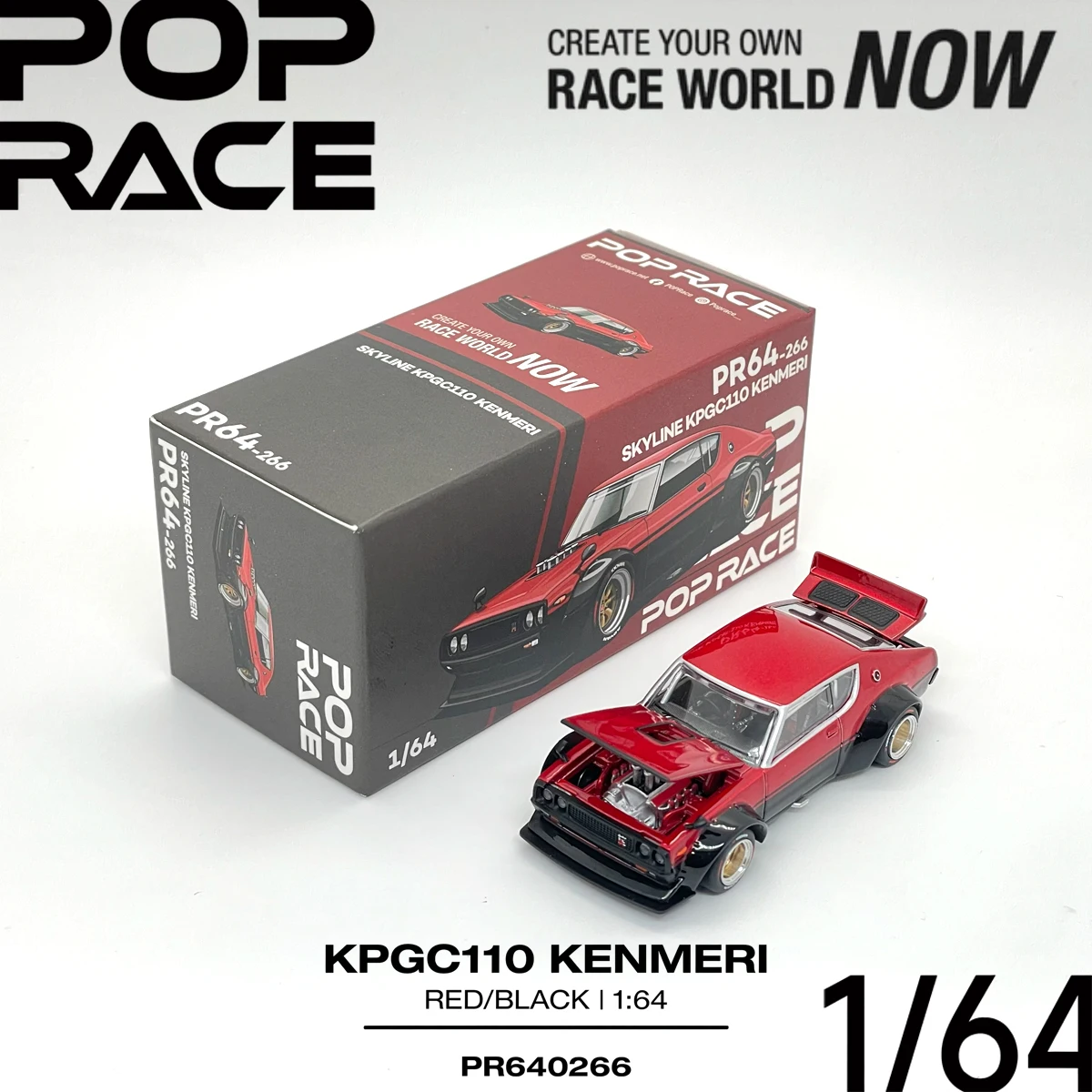 Pop Race 1:64 KPGC110 Kenmeri красно-черный с открывающимся капотом и багажником PR640266 Коллекционные модели автомобилей из сплава в наличии