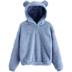 New Plush Rabbit Ear Hooded Autumn Winter Double-sided Velvet Warm Cute Sweater Home Loose Pullover Fashion Casual Tops