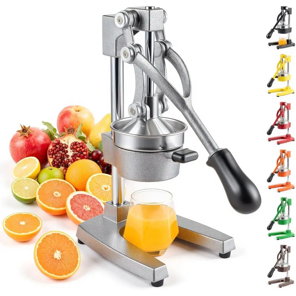 

Heavy-Duty Cast Iron Manual Citrus Juicer with Removable Strainer for Oranges, Lemons, and Pomegranates, Gray