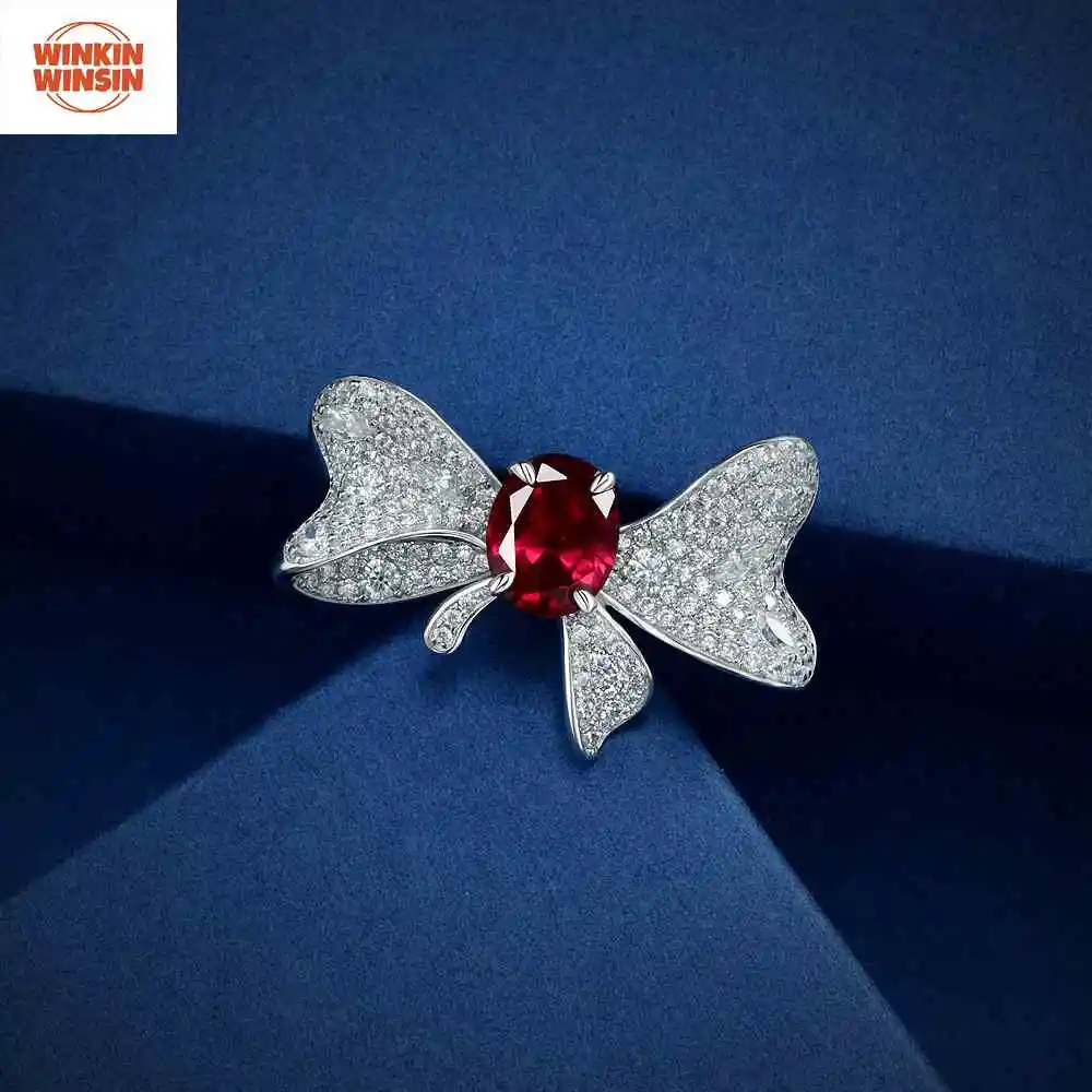 

Winkin Winsin 4.5ct Ruby National Bowknot Shape Ring Lab Grown Gemstones 925 Sterling Silver Ring for Women Jewelry