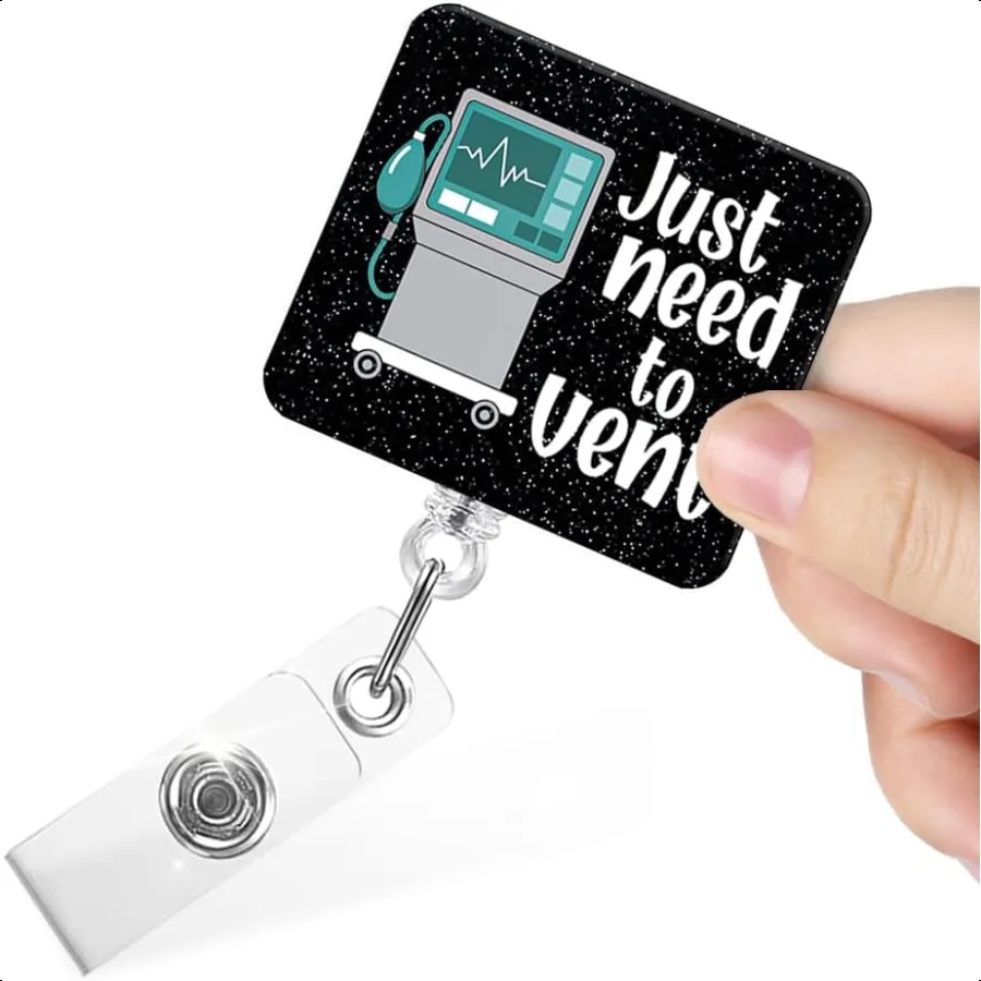 

Just Need to Vent Funny Inhaler Retractable Badge Reel with Alligator Clip Glitter Badge Holder for ER Doctor RT RRT ICU Pulmo