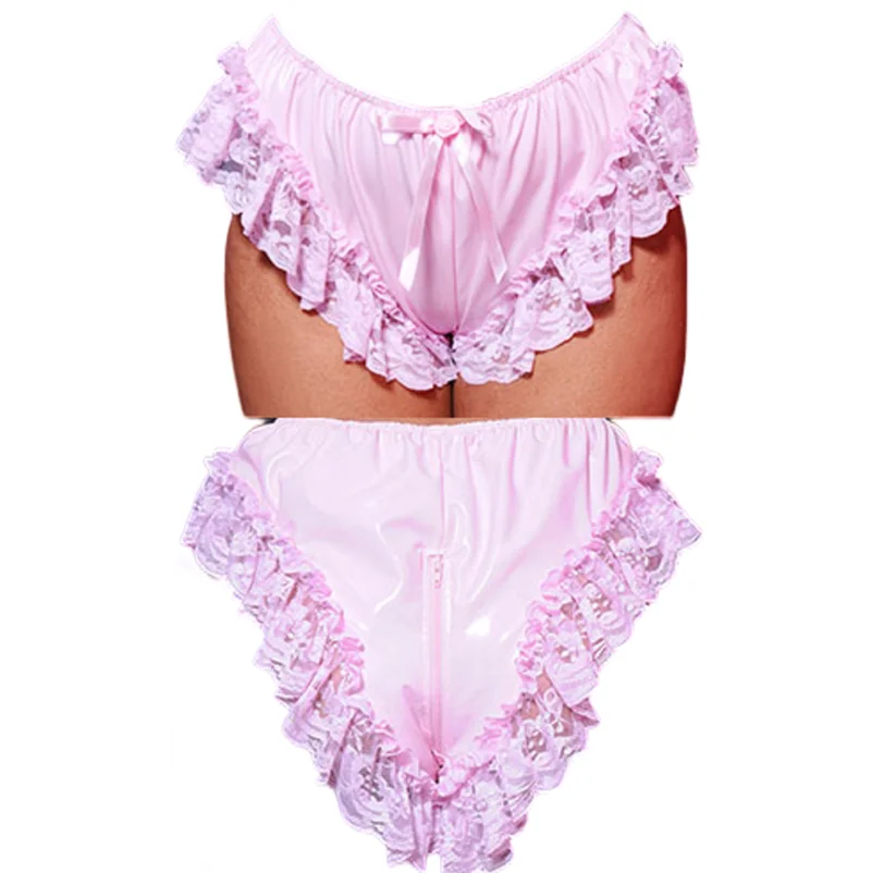 

Adult Giant Baby Sexy Girl Pink Thin PVC Girly Dress Underwear Zipper Closure Lace Trimming Maid Role-playing Customization