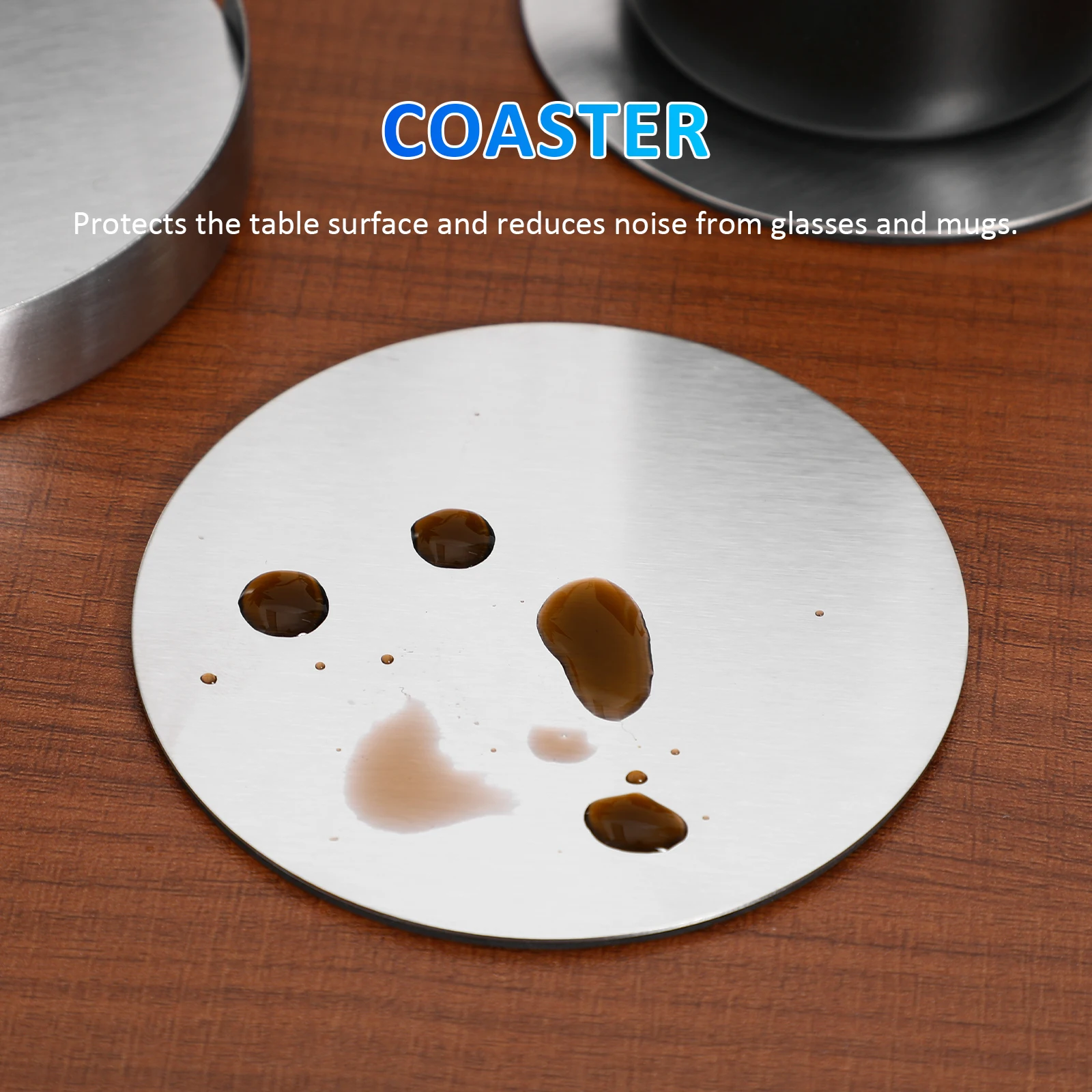 

6Pcs Stainless Steel Round Coasters Set Heat Resistant Table Placemats Non Slip Surface Cup Mats for Mugs Bowls Teapots with