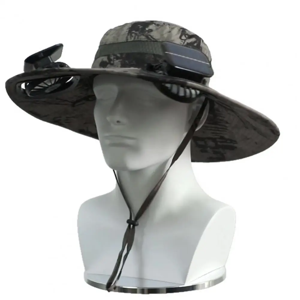 

Fisherman Hat with Dual Brushless Solar Fans Cooling Forehead Neck UPF50 Anti-UV Fabric Wide Brim Adjustable Hiking Fishing Hat