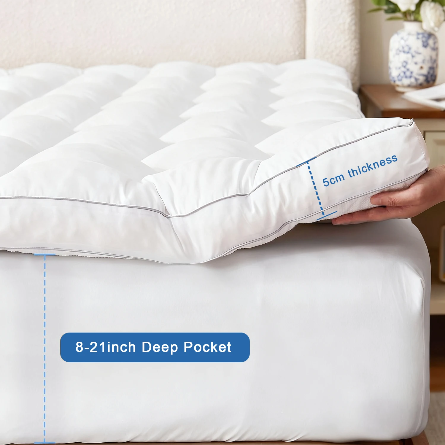 

Mattress Topper for Back Pain, Extra Thick Cooling Mattress Pad Cover Soft Mattress Protector Pillow Top Down Alternative Fill