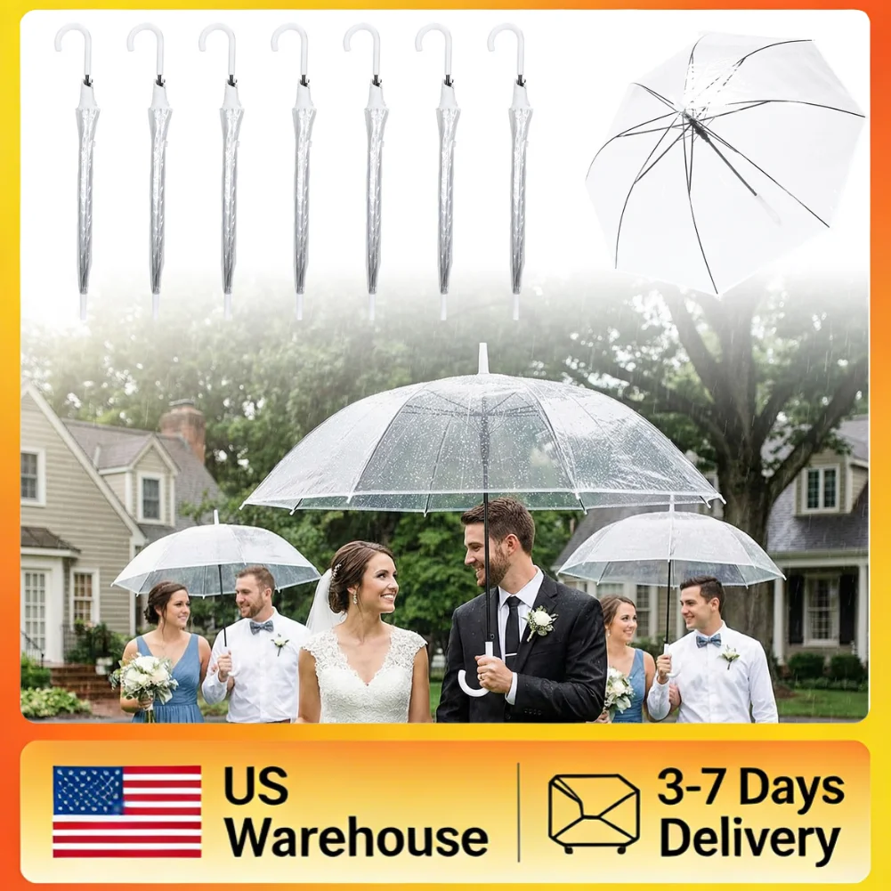 

Набор из 50/32 прозрачных зонтов оптом: ветрозащитные, водонепроницаемые, свадебные зонты-трости с ручкой J-образной формы для мероприятий на открытом воздухе и фотосъемки