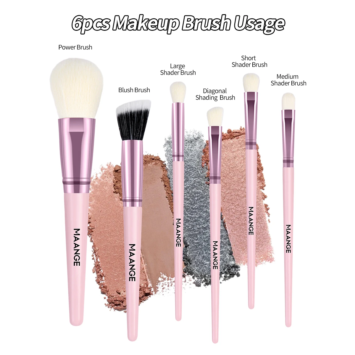 Maange 6 Stuks Make-Up Borstels Set Beginnersvriendelijk Voor Foundation Poeder Oogschaduw Zachte Borstelharen Gezicht Make-Up Tool Voor Reizen Schoonheid