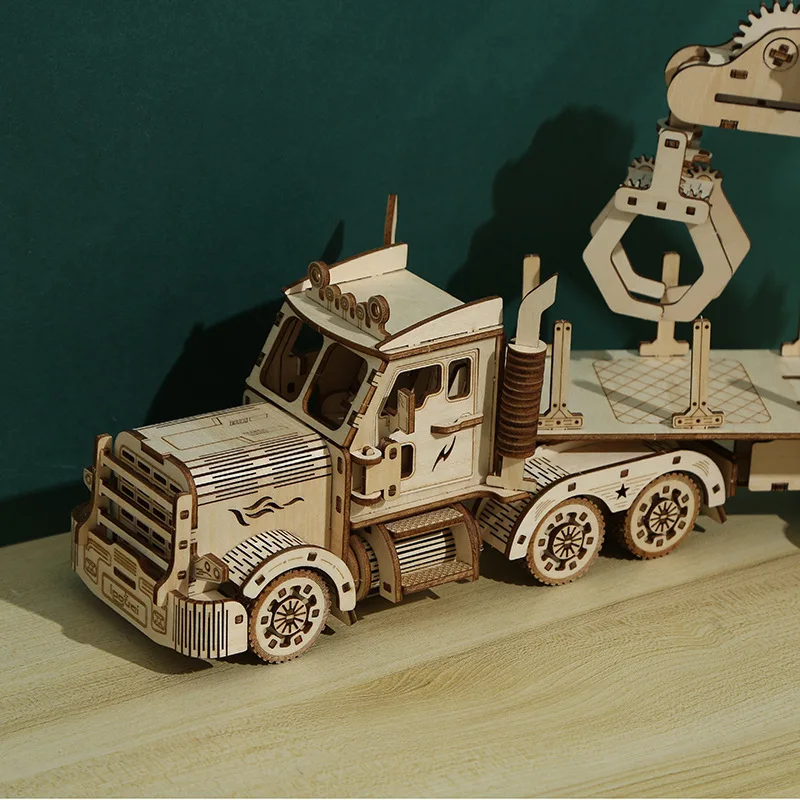 

DIY handmade wooden truck crane model 3d three-dimensional puzzle gift children's toys desktop furnishings