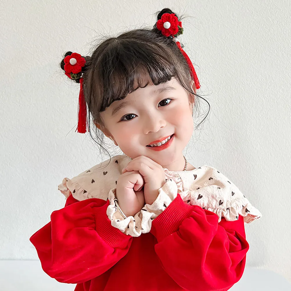 

Пара заколок для волос с кисточками в китайском стиле на Китайский Новый год, детские заколки-цветы, традиционные китайские аксессуары для волос, заколки для волос в стиле Ханьфу для девочек