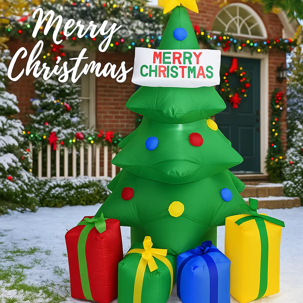 4.9ft inflável decoração da árvore de natal quintal decoração bolas coloridas caixas de presente led iluminado casa ornamento presentes de natal brinquedo