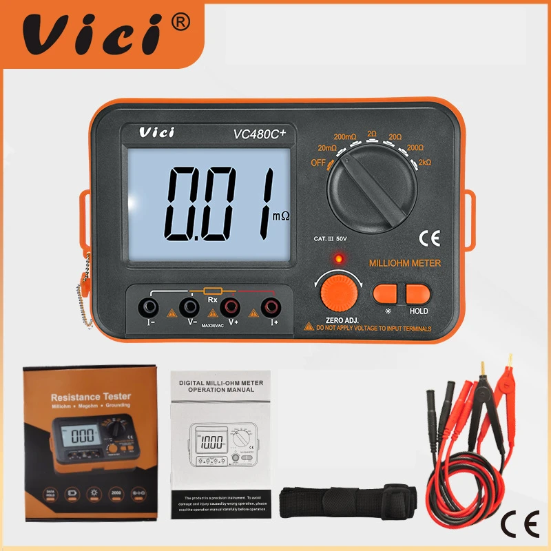 HOT SELLING Vici VC480C+ SMQ/CNAS Calibrated Digital Milliohm Meter 0.01mΩ-2kΩ 4-Wire Tester with Backlight & Data Hold