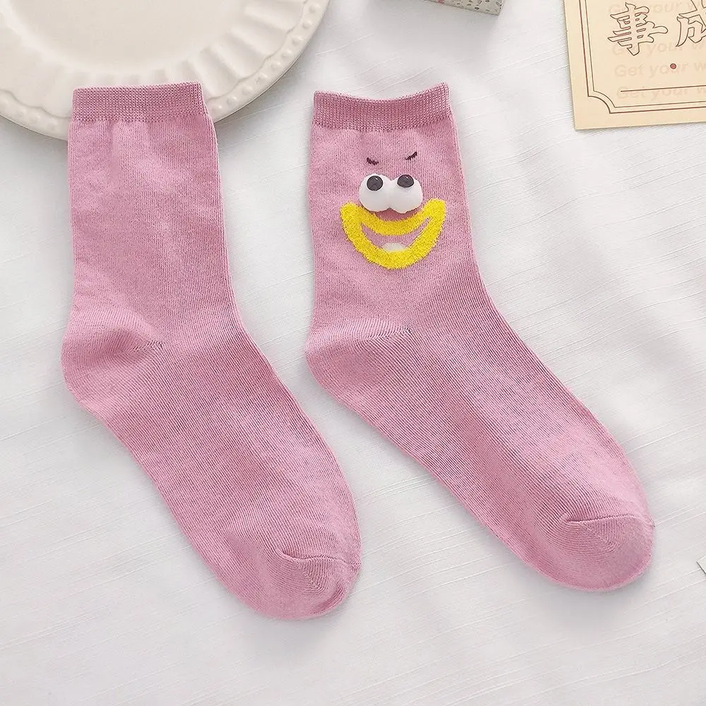 Soft Cartoon Funny Mid-calf Socks Ankle Female Hosiery Big Eyes Socks Patchwork Korean Style Women Tube Sock Streetwear