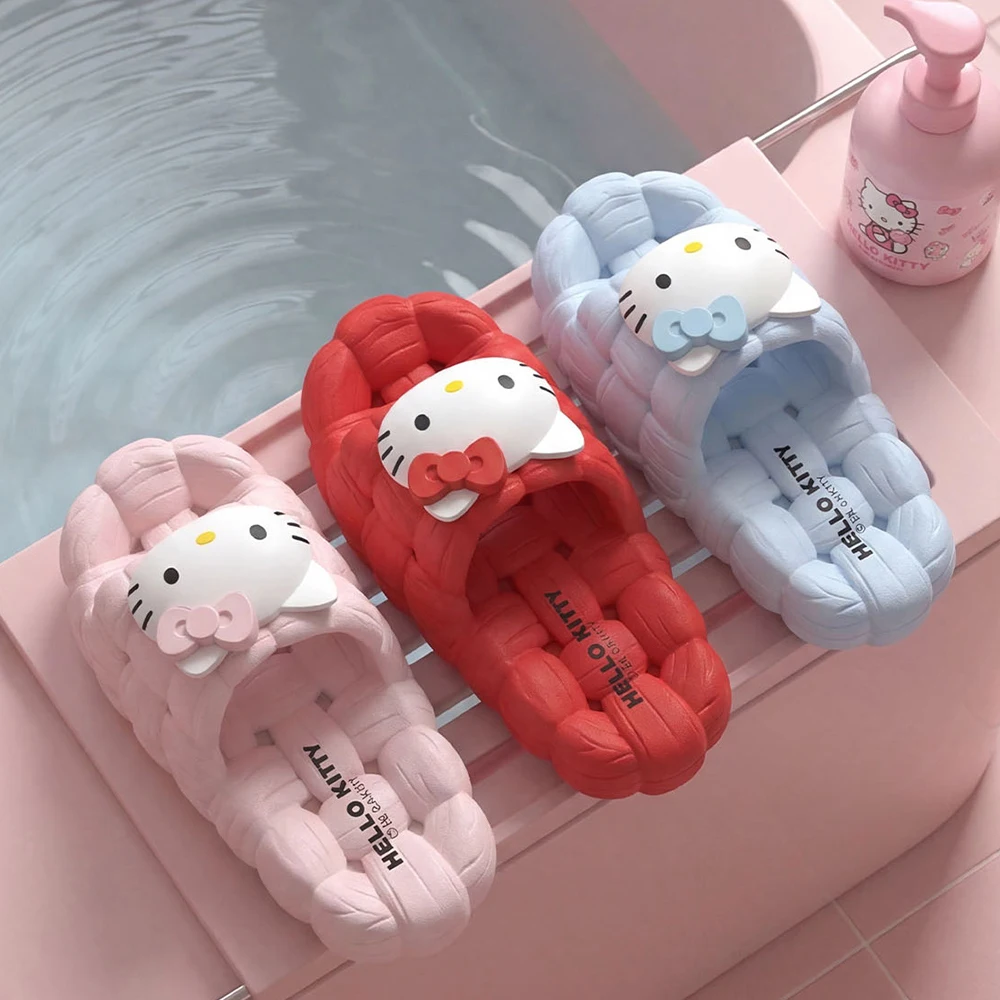 Pantoufles de plage décontractées pour femmes, style Anime Hello Kitty, à semelle épaisse, antidérapantes, respirantes, douces et confortables