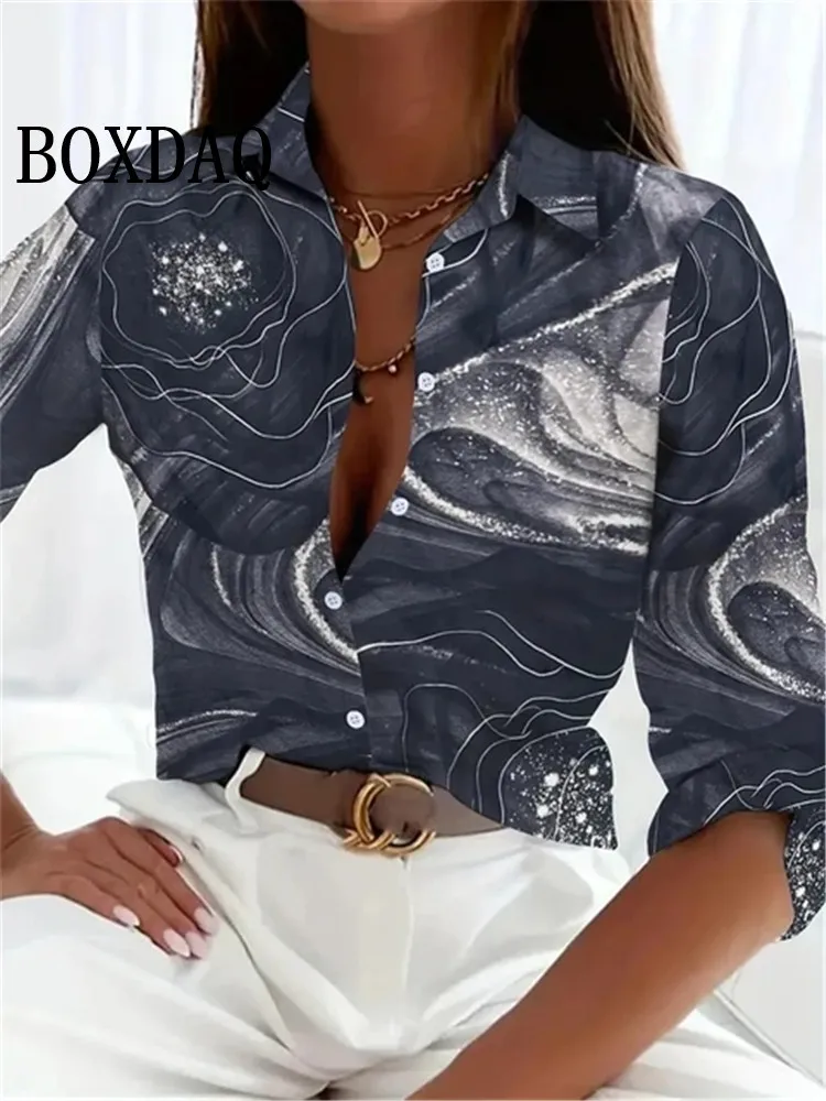 2024 Luipaard Print Patroon Revers Knop Vrouwen Shirt 3D Gedrukt Casual Mode Lange Mouw Knop Shirts Nieuwe Lente Kleding top