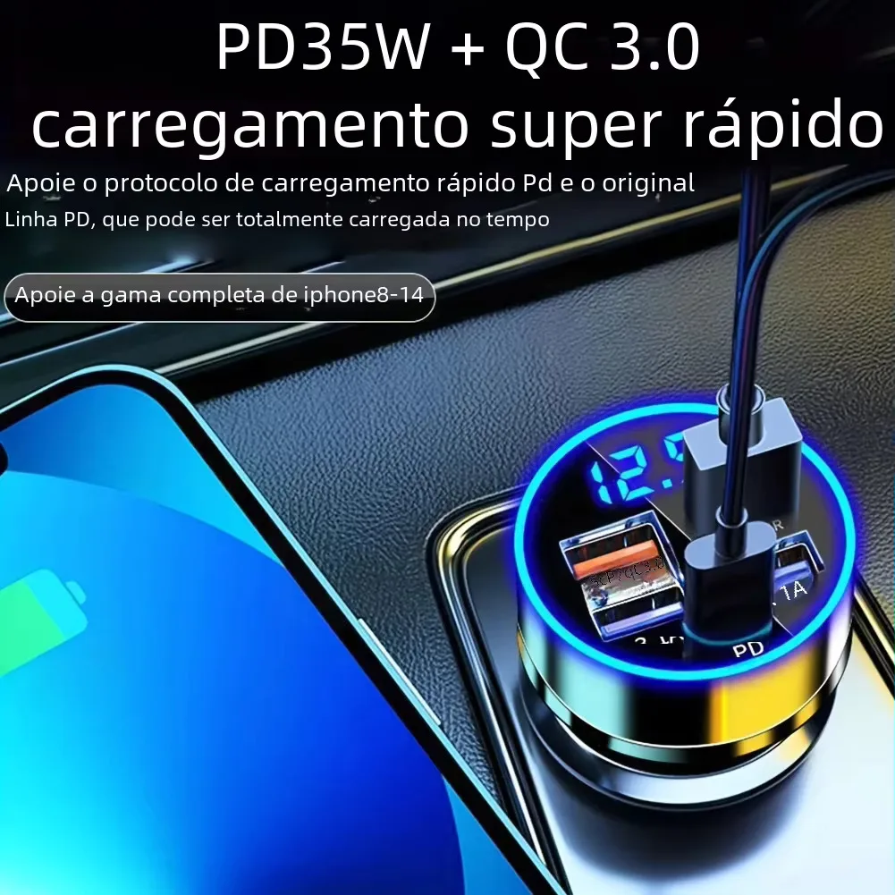 PD + QC 3.0 شحن سريع شاحن هاتف السيارة محول 4 منافذ USB شاحن سيارة نوع C PD35W شحن سريع 3.0 شاحن سيارة #3