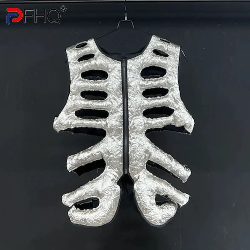 

PFHQ Vest Spring Autumn 2024 New Slim Fit Layered Shoulder Silver Short Vest Darkwear Sleeveless Casual Male Tops 21Z5135