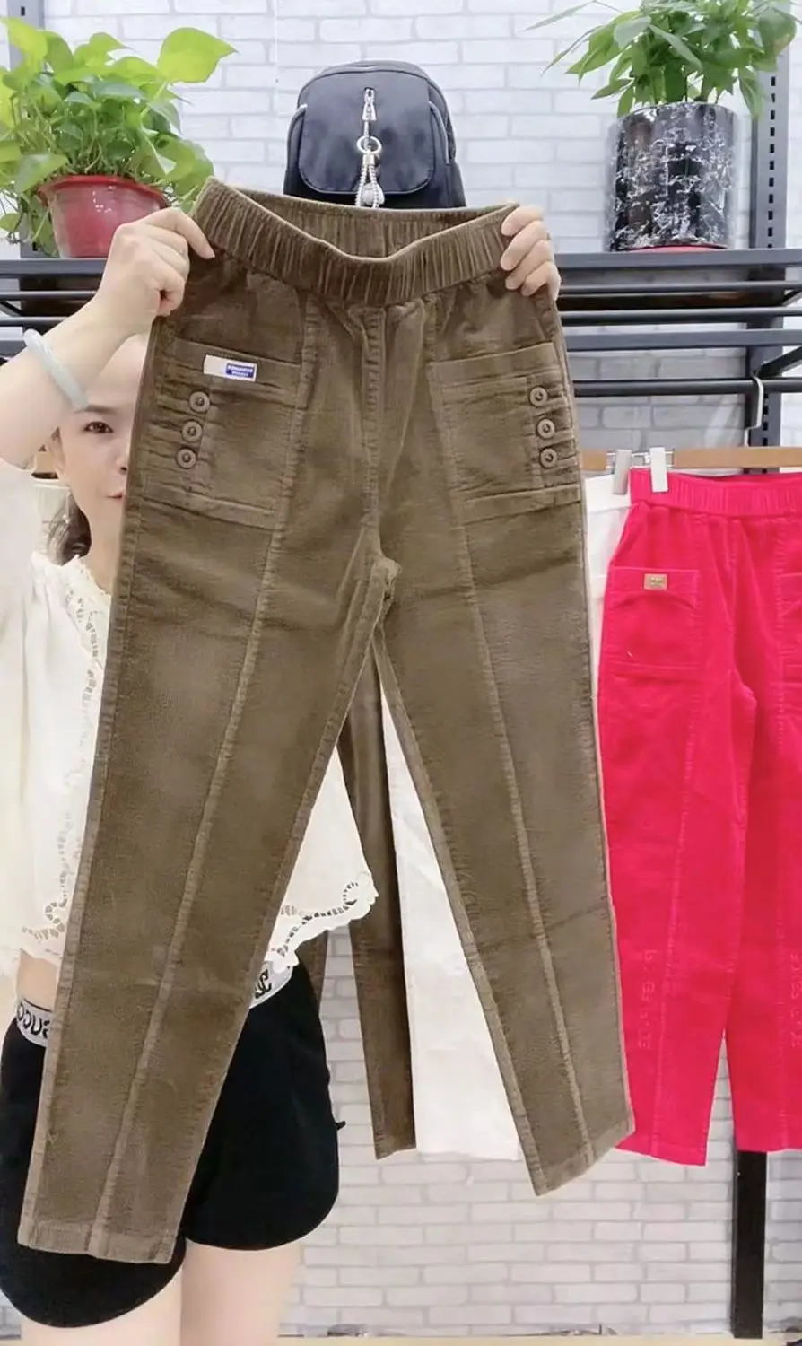 Frauen Warme Frühling Winter Taste Taschen Rüschen Vintage Große Große Plus Größen Casual Party Mode Lose Hose – Detail 15
