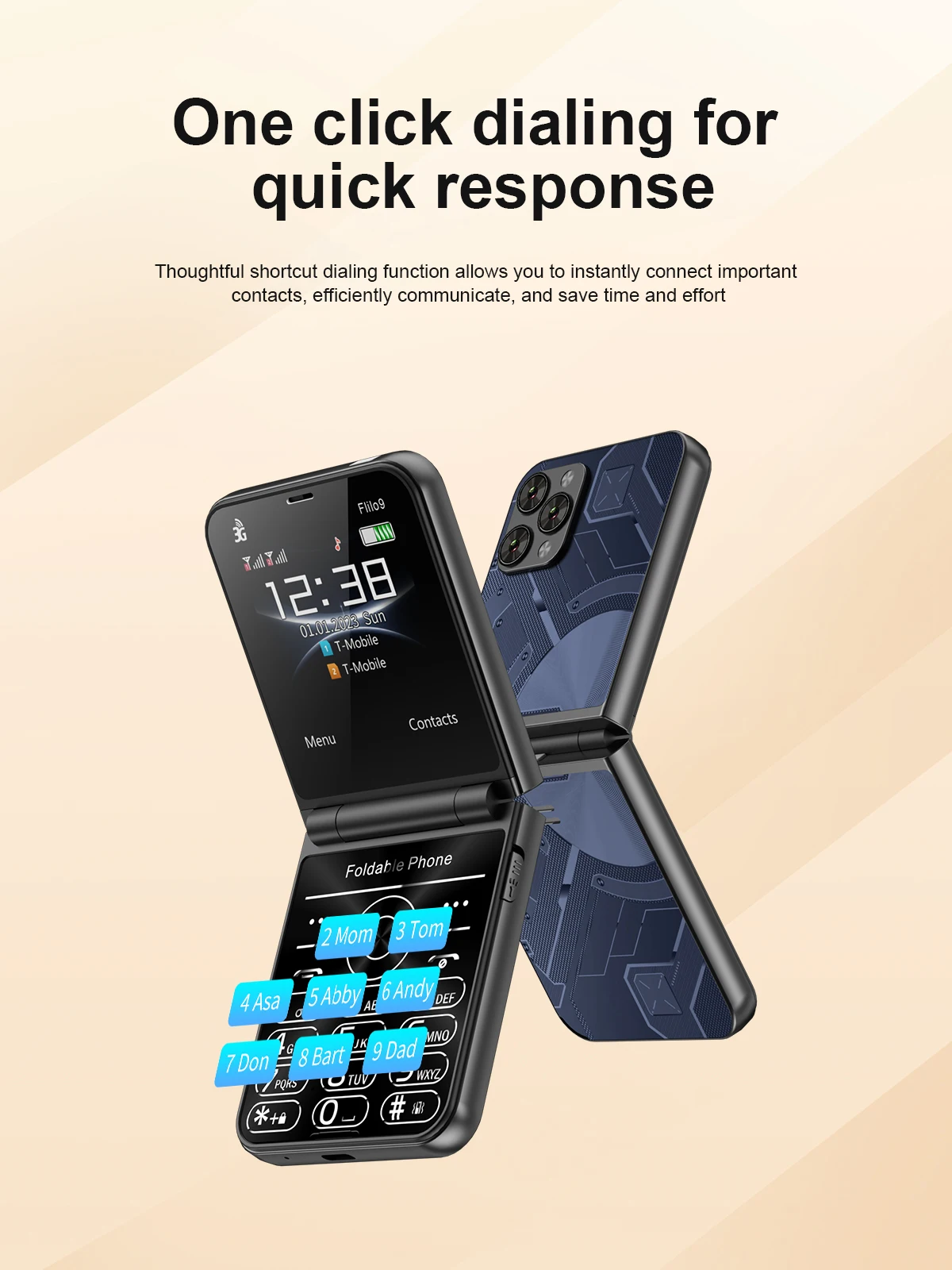 SERVO Flilo9 Foldable Feature Phone 3G WCDMA Dual SIM Big Button Speed Dial Auto Call Recording FM Radio Flashlight Cellphone