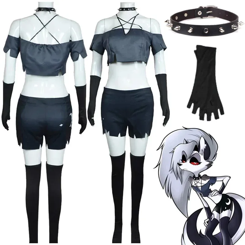 Loona Women Costume Cartoon Helluva Cosplay Boss Roelplay Outfits Neacklace Glvoes Sockings Set Halloween Party Suitsb;4.f'7;j,3