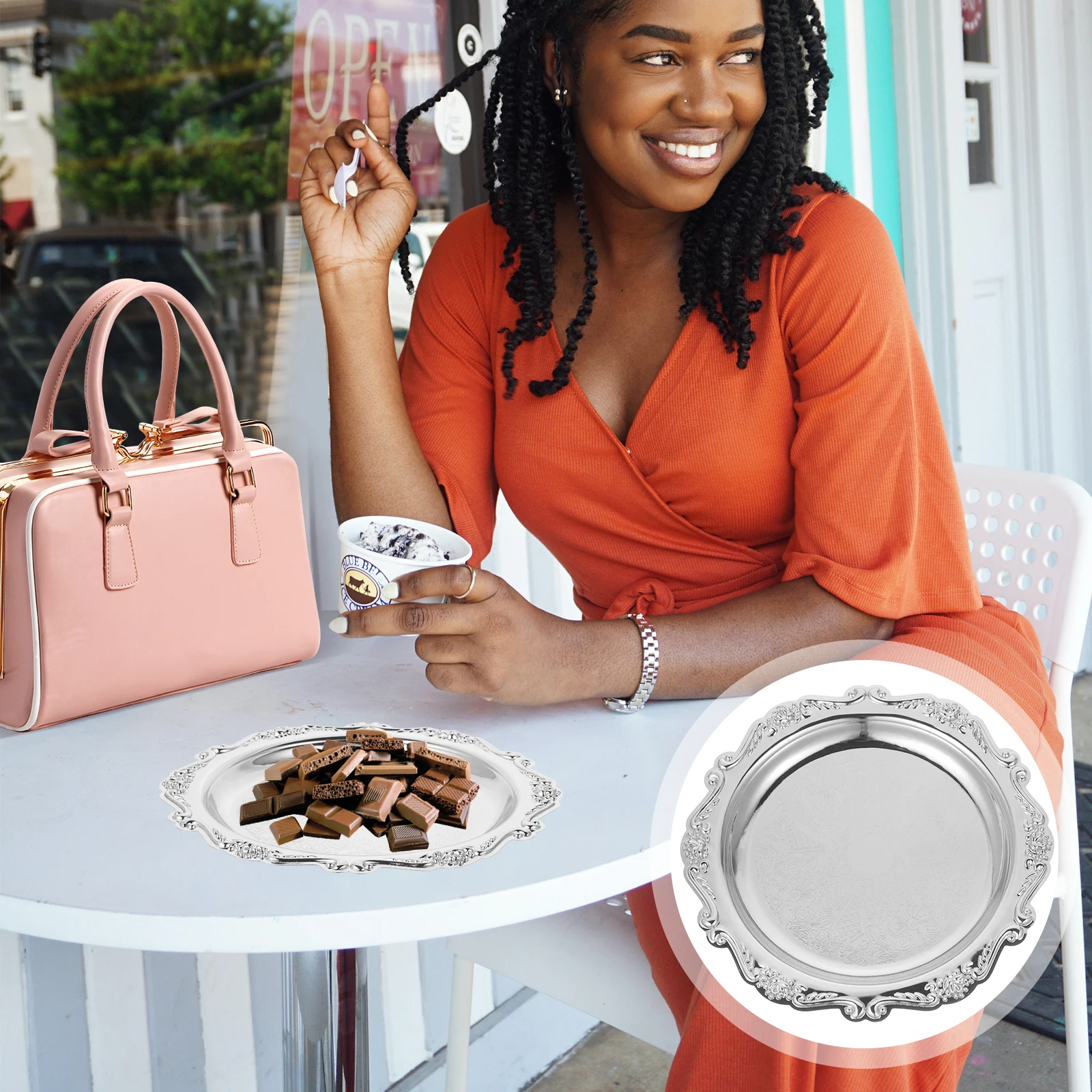 

Snack Plate Decorative Platter Cake Serving Party Trays Elegant Mirror Iron Unbreakable Sturdy Retro Jewelry Fruit Bread