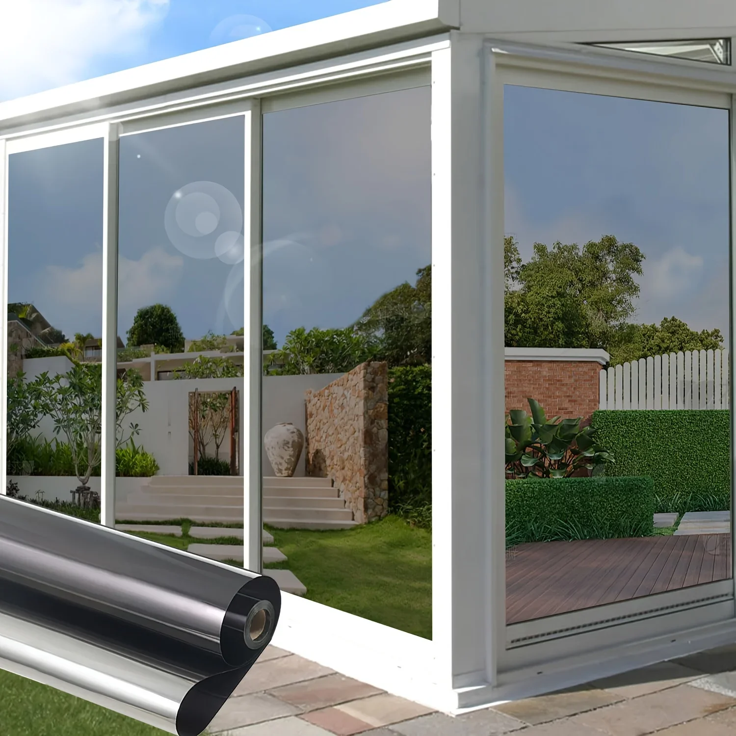 One Way Window Privacy Film See Out Not in, Window Tint for Home, Reflective Mirror Glass Windows Coverings Sun Heat UV Blocking
