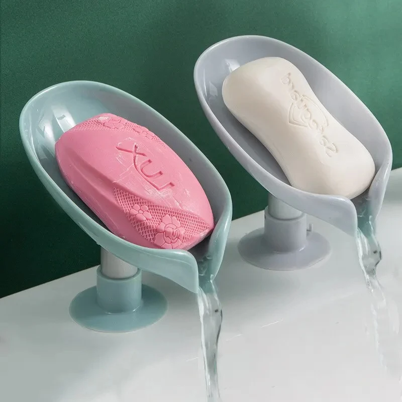 2 Color Leaf Shape Soap Box Drain Soap Holder Shower Sponge Drain Tray Toilet Laundry Soap Box Bathroom Supplies Tray Gadgets