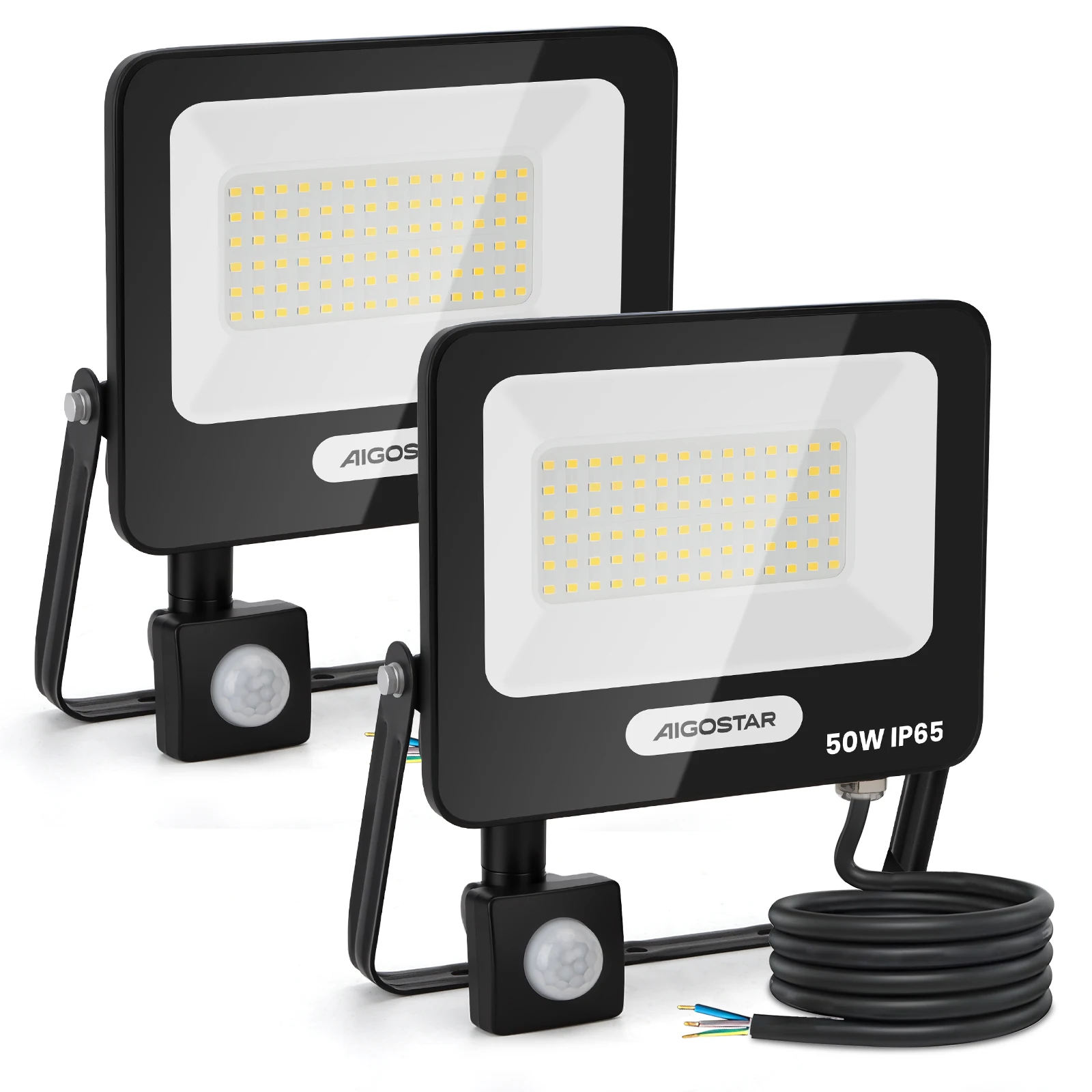Aigostar 50W Foco LED Exterior con Sensor Movimiento PIR,2 piezas,4600LM Super Brillo Proyector LED, IP65 Impermeable,Blanco Natural 4000K,Luz de Seguridad para Interior,Jardín,Patio,Garaje