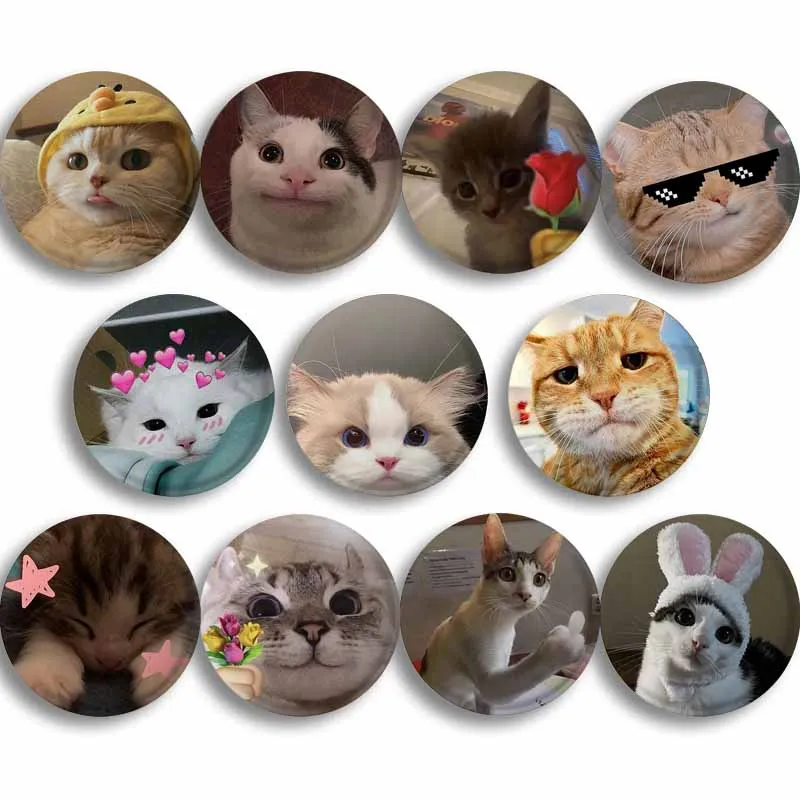 Cute Funny Cats MEME Button Pins Tinplate Round Snap-in Brooch Lapel Pin Bag Hat Clothes Badge Accessories Gifts for Kids Friend