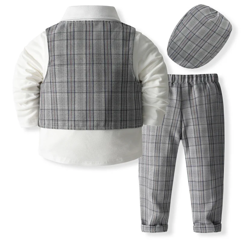 Dropshipping A Kid Wedding Boys Formal Party Outfits Clothes Set Birthday Toddler Plaid Gentleman Children Suit 1 2 3 4 5  Years