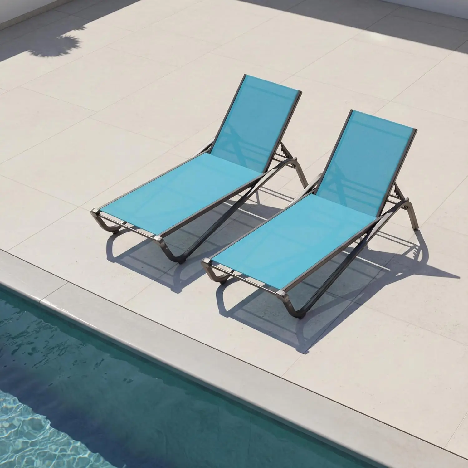 Aluminum Outdoor Lounge Chair Set 5-Position Adjustable Backrest Textilene Fabric Poolside Beach Deck Backyard, Customized