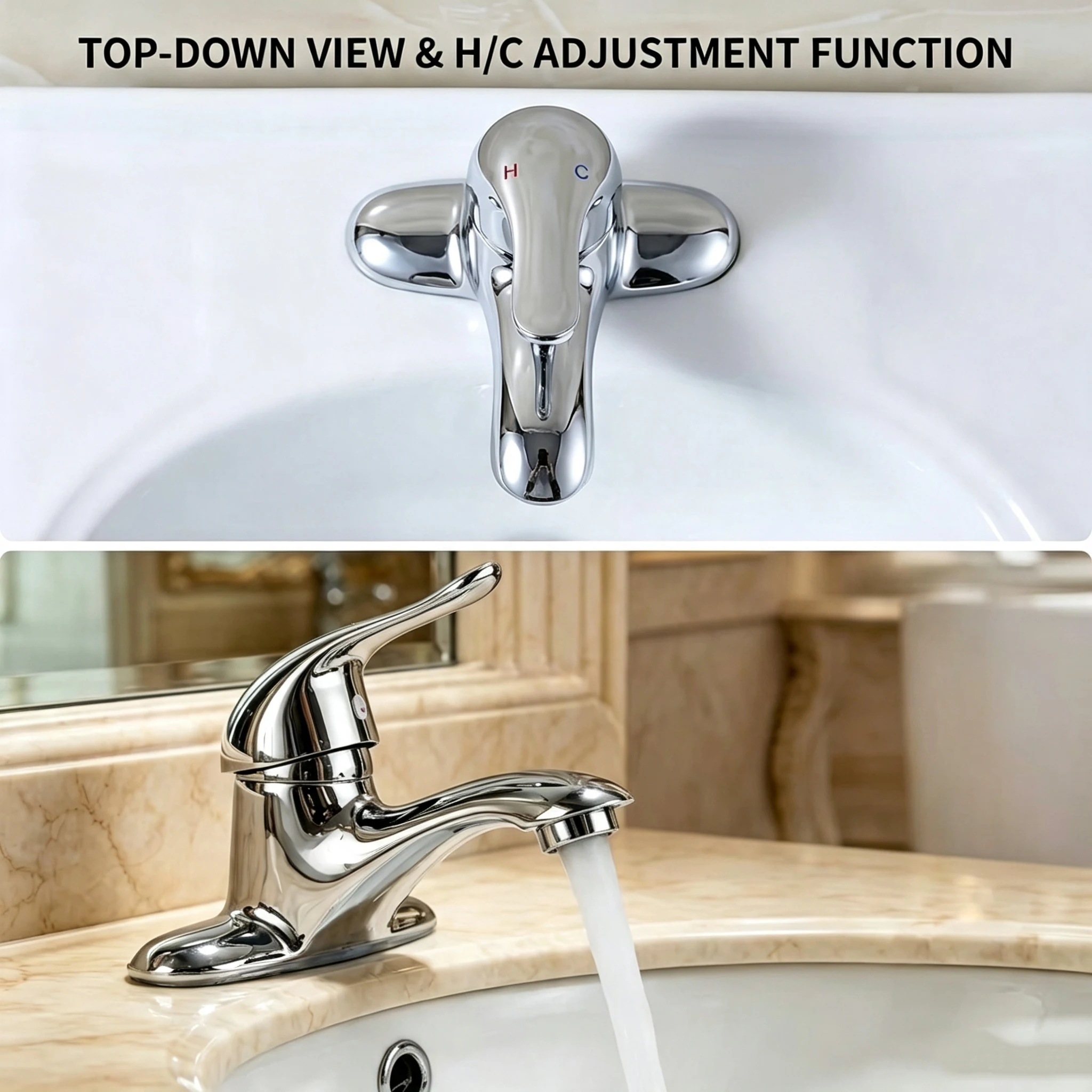 Kitchen and Bathroom Hot and Cold Dual Hole Faucet, Silver Minimalist Design, Suitable for Installation on Most Countertops
