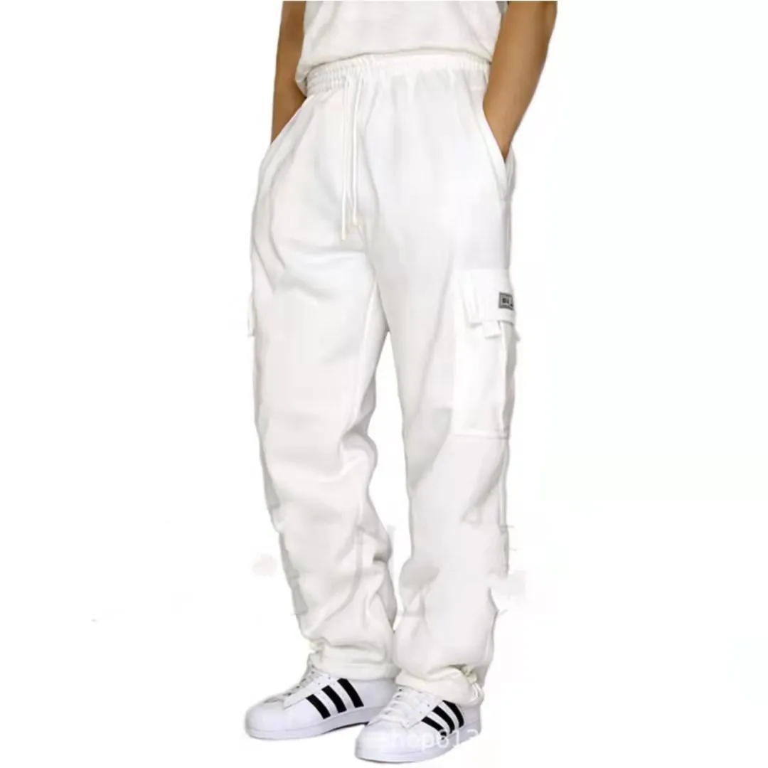 New men's fashion casual sports pants plus fleece bunched feet multi-pocket rope men loose cargo pants 5X