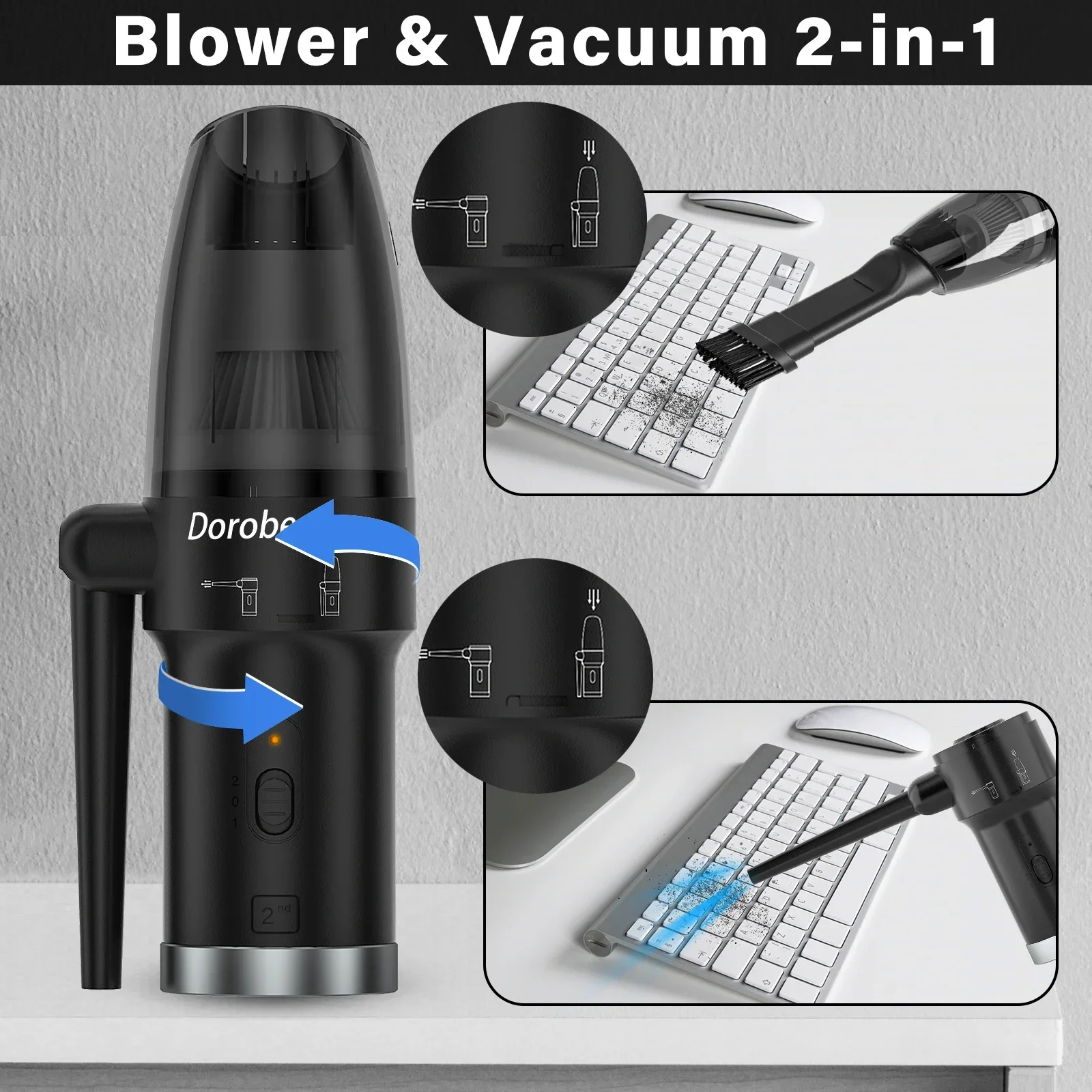 Car Vacuum Cleaner Compressed Air Duster 2-in-1 Portable Electric Air Blower for Keyboard Computer Seat Device Cleaners