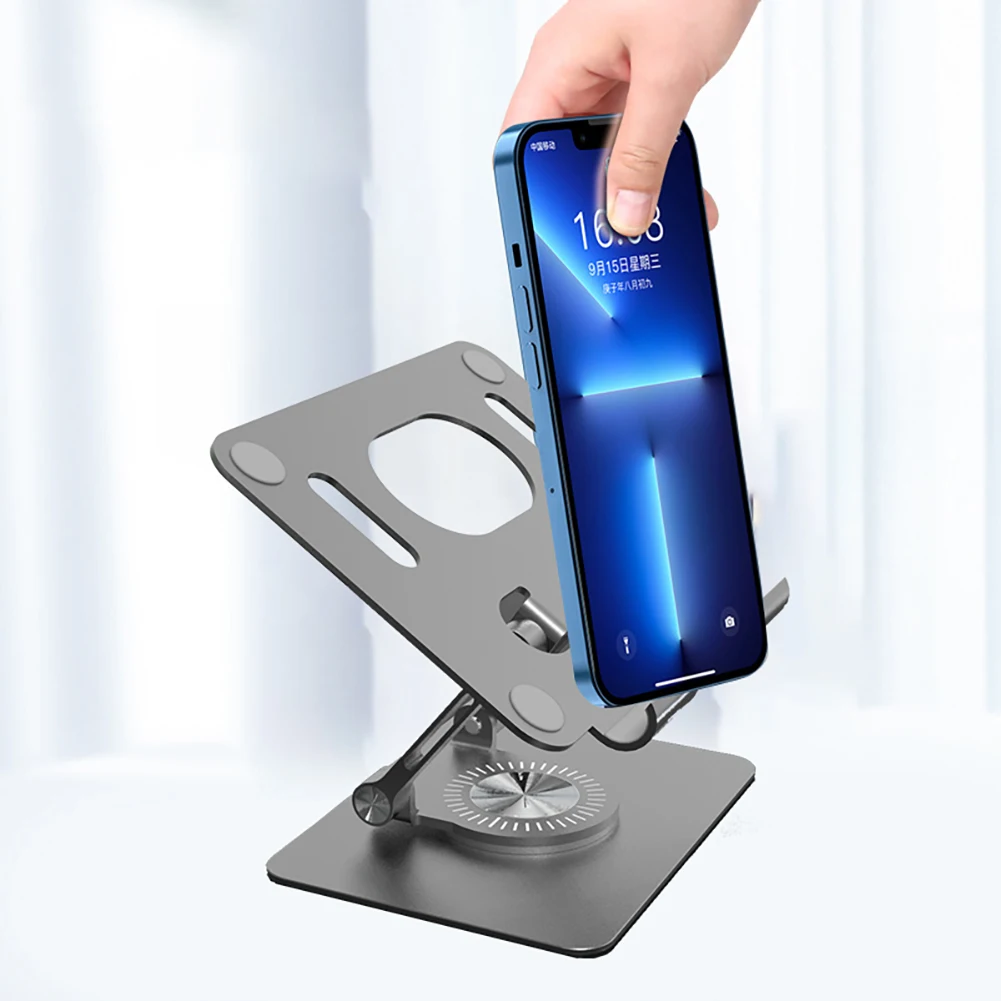 Foldable Mobile Phone Holder 360 Degree Rotating Hollowed Tablet Riser Anti Slip Tablet Holder Height Adjustable for 4.7-12 Inch