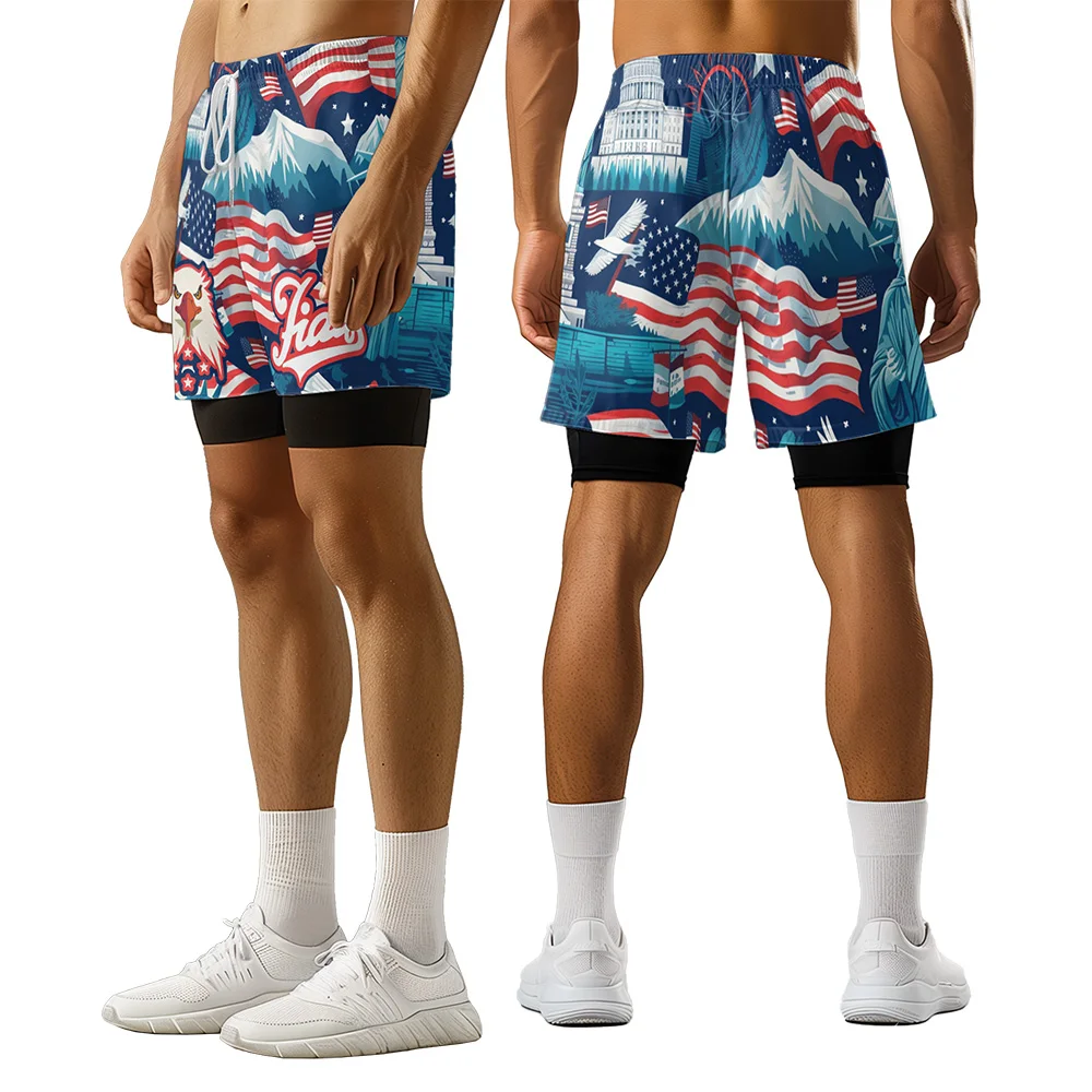 Original design Independence Day series Summer 3D Advanced Print Casual trend Sports High Street  basketball shorts  men shorts