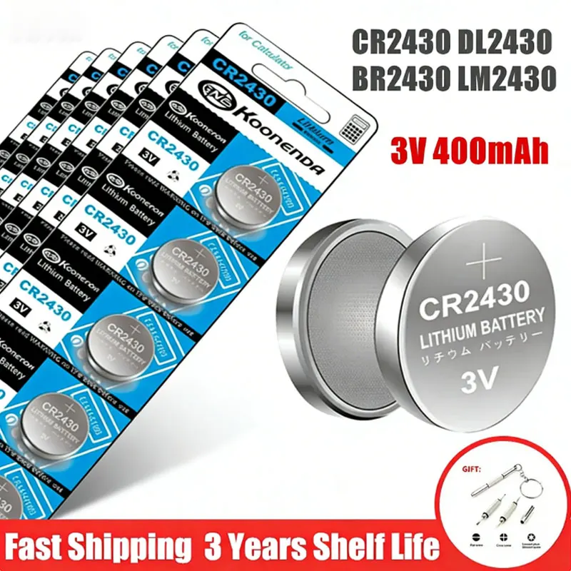 

CR2430 DL2430 BR2430 3V Lithium Coin Battery 2-10Pcs for Car Key, Remote, Watch, Alarm Clock, Calculator and LED Light