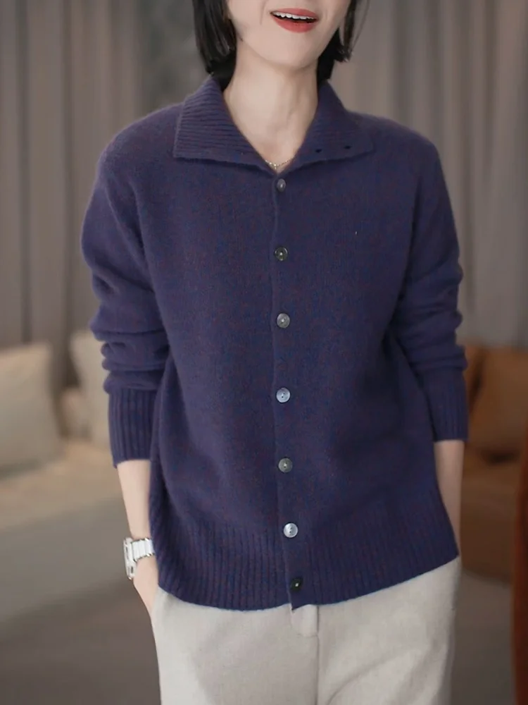 

Fall Commute Fashion Large Size Purple Knitted Casual Sweater Design Open Cardigan Top for plus Size Women Comfortable Warmth