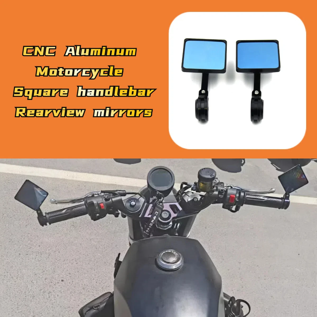 

Universal For Motorcycle Scooter CNC Retro Cafe Racer Square Mirror Handlebar Side Mirrors Rearview Mirror