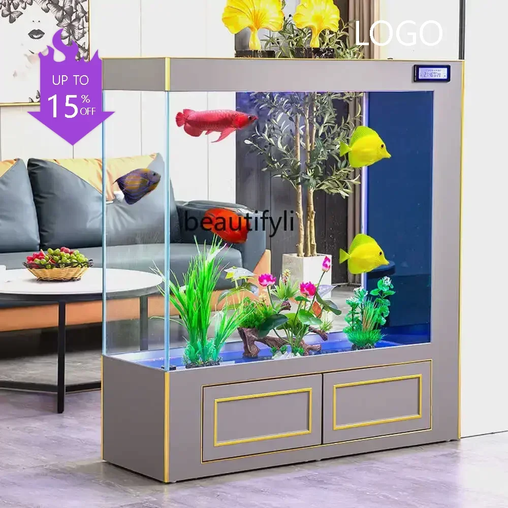 Q181 lt Square Fish Tank Living Room Home Subareas Screens Super White Glass Lazy Change Water Ecological Aquarium