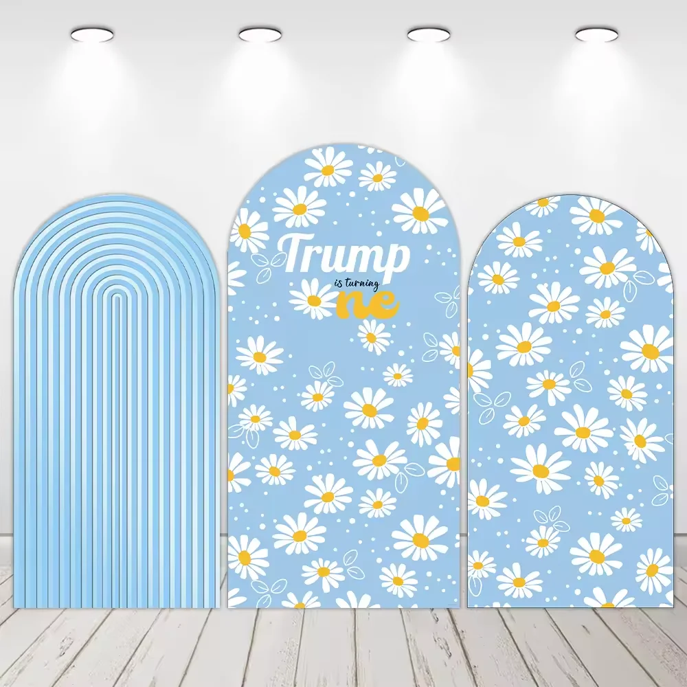

LS Custom 2-Sided Blue Groovy One Daisy Flower Kids Birthday Party Baby Shower Cover Chiara Arch Background Decor Backdrop