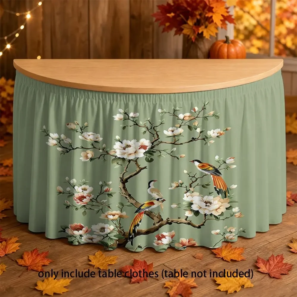 2D multi-functional tablecloth, tabletop cover, elastic wrap-style apron, bird and flower print, home decoration