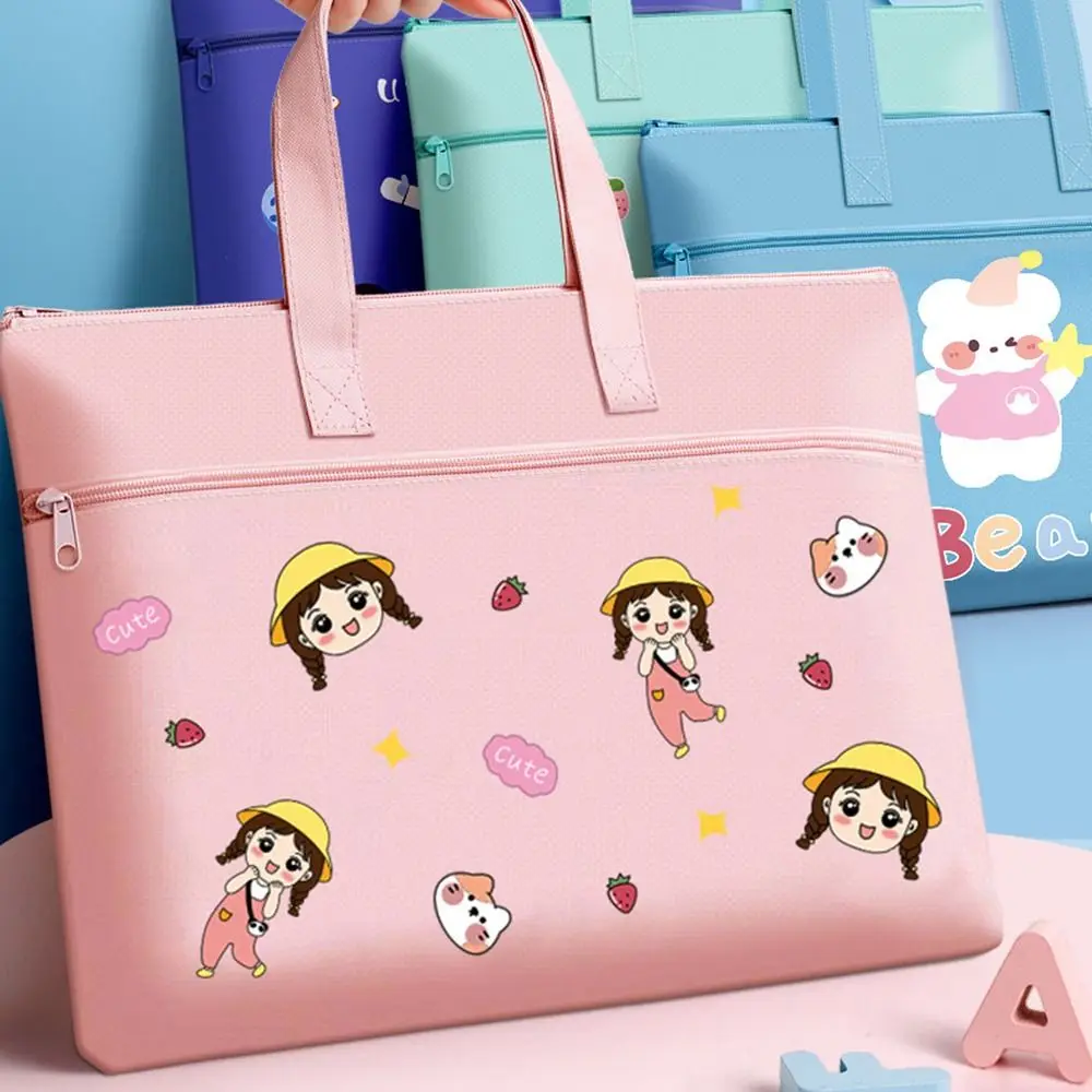 Cartoon Print Tote School Bag Multifunction Large-capacity Oxford File Bag Zipper Art Storage Bag Tutorial Bag